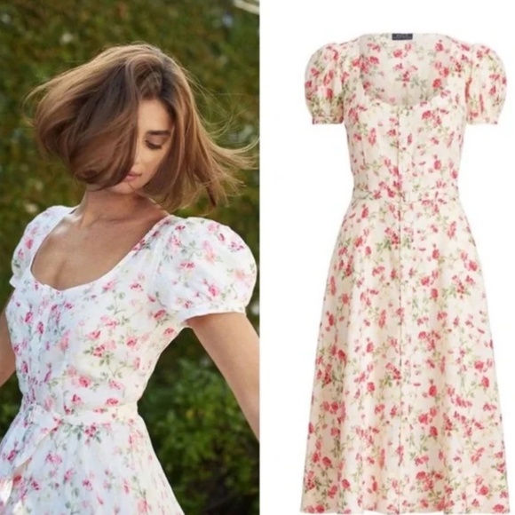 POLO RALPH LAUREN Elizabeth Floral Dress 2 Sweet Pea Garden Party Linen - Picture 1 of 14